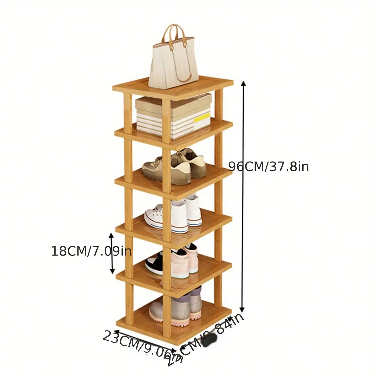 Six Layers Stable Structure Waterproof Large Capacity Bamboo Great Load Bearing Multi-Purpose Entryway Storage Organizer Shelf