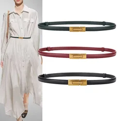 Women’s Adjustable Skinny Patent Leather Belt, Slim Genuine Leather Waist Belt with Alloy Buckle for Dresses