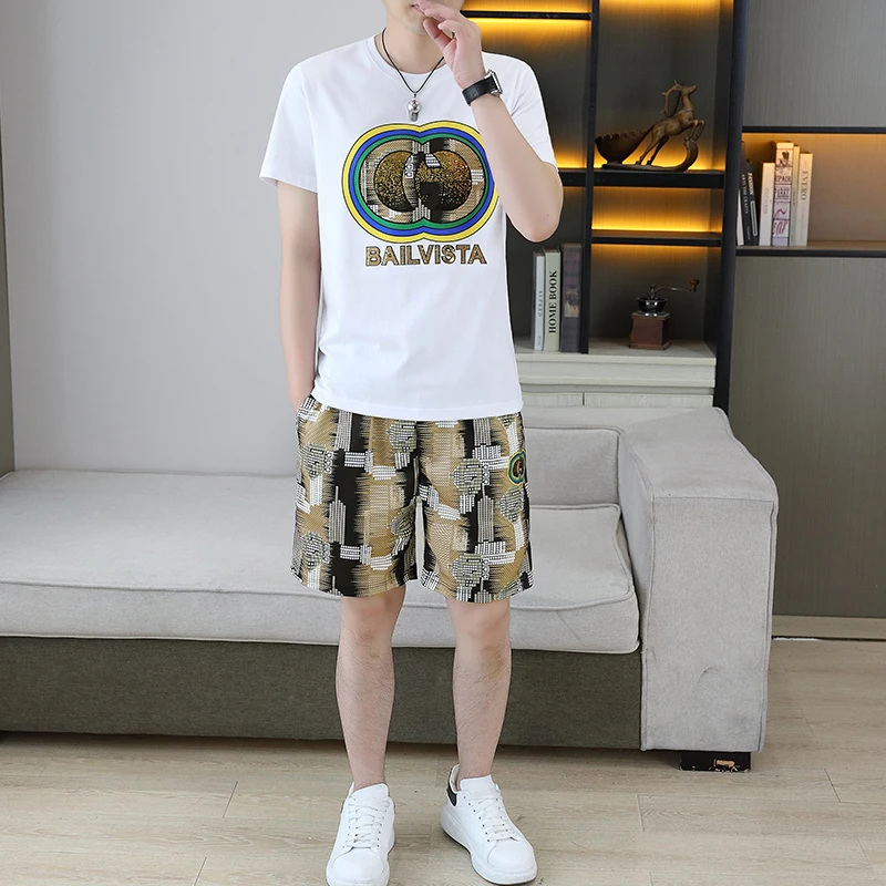 

Летний повседневный мужской комплект из двух предметов: футболка с вышивкой и шорты, а также комплект из пяти предметов: брюки, полиэстер, молодежный модный бренд