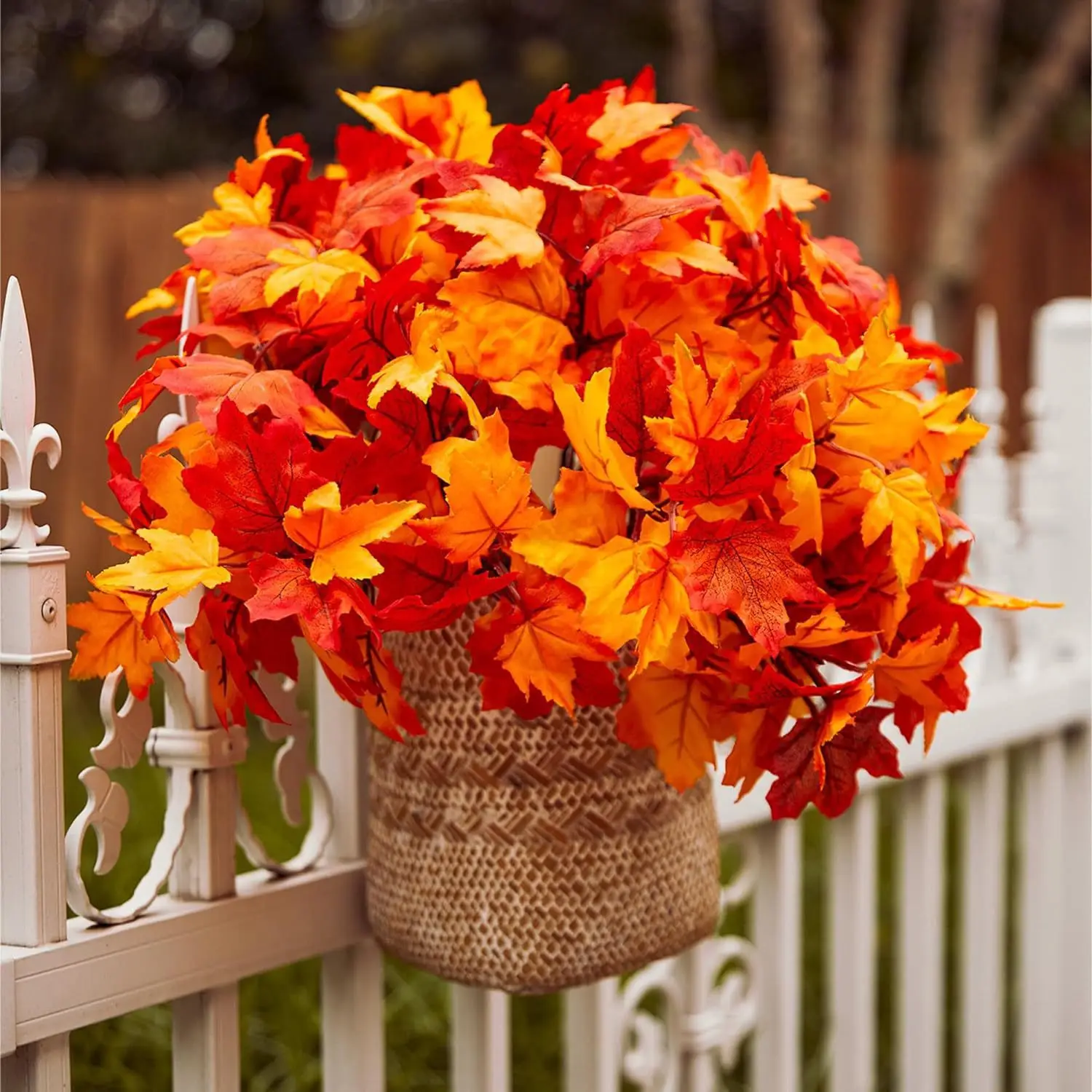 

Yannew 6pcs Fall Artificial Maple Leaves Stems Branches Silk Autumn Leaf for Thanksgiving Home Table Centerpieces Decoration