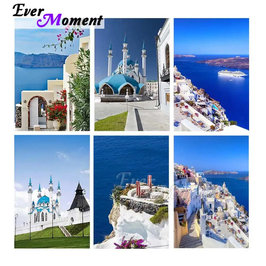 Ever Moment Diamond Painting Castle Seaside Landscape Resin Full Square Embroidery Mosaic Drill Living Room Decoration S2F2563