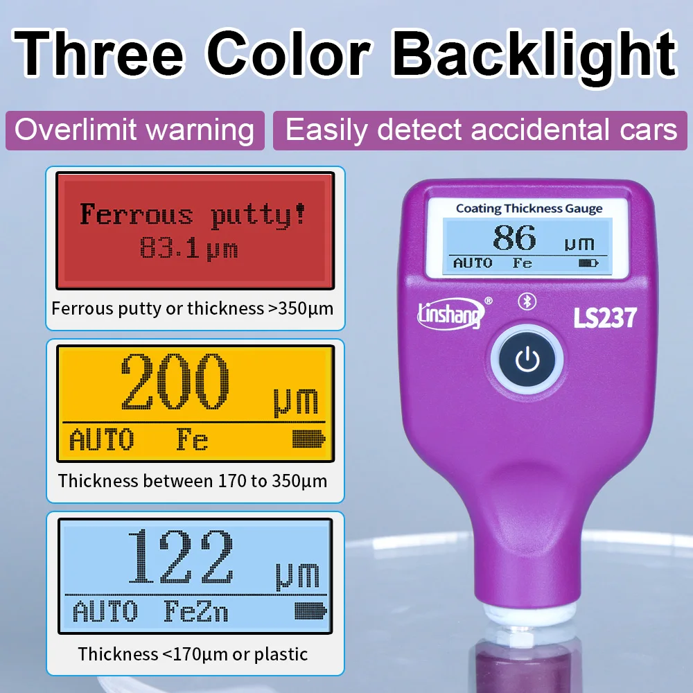 

Linshang LS237 Car Paint Thickness Gauge Three Color and Rotatable Screen Type-C Charge for Checking Auto Coating Identify