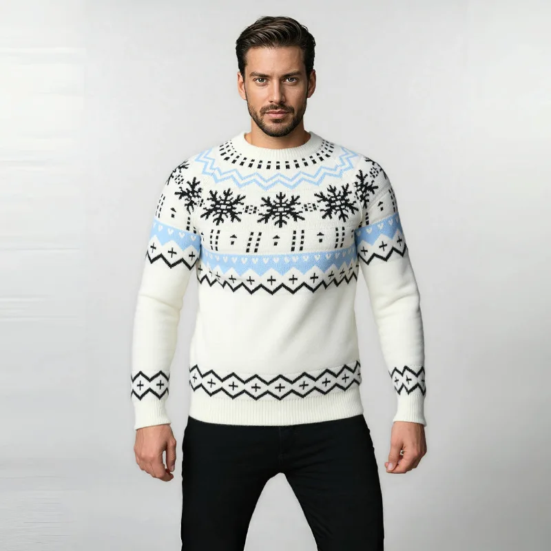 

New Round Neck Color-blocked Sweater for Autumn and Winter, Christmas Sweater for Men, European and American Fashion Base Shirt