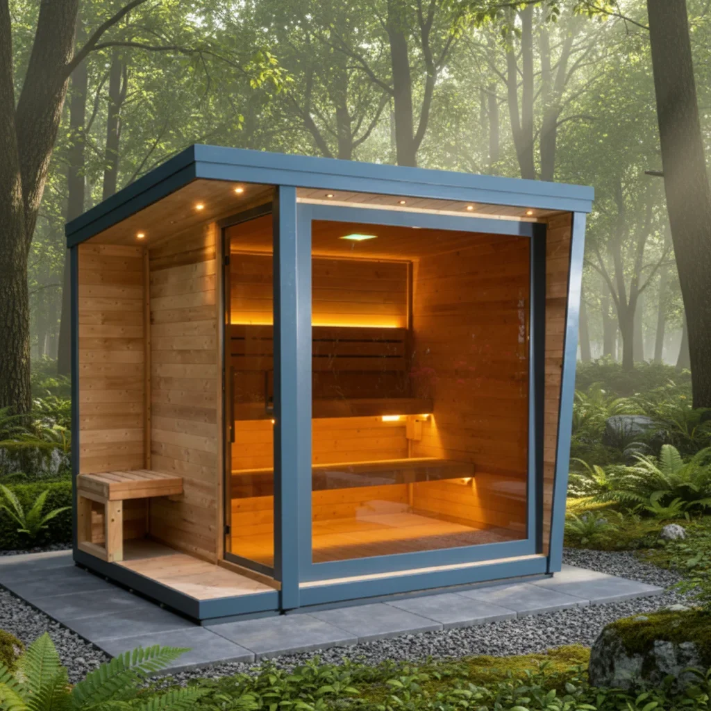 xx-Carbonized Spruce 6-Person Outdoor Sauna Weatherproof Home Relaxation Cabin