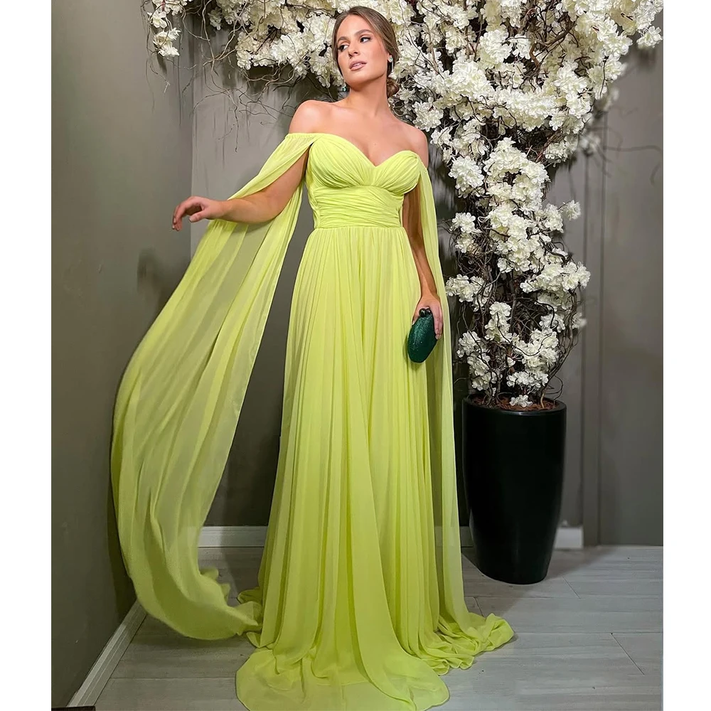 

Bowith женские шифоновые вечерние платья с накидкой и рукавами для особых случаев желтые платья для выпускного вечера с открытыми плечами женское банкетное платье