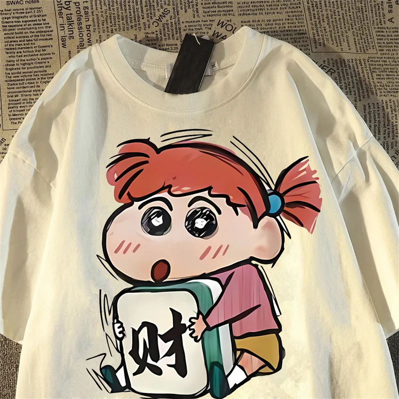 

Лето 2029, новая футболка с мультяшным карандашом Шин-Чан и принтом для мужчин и женщин, винтажные хлопковые футболки с короткими рукавами, повседневные топы большого размера