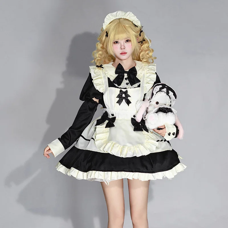 

S-5XL Милое милое черное платье горничной в стиле Лолиты, карнавальный костюм для девочек и женщин, элегантное облегающее талию платье, вечерние костюмы с летающими рукавами