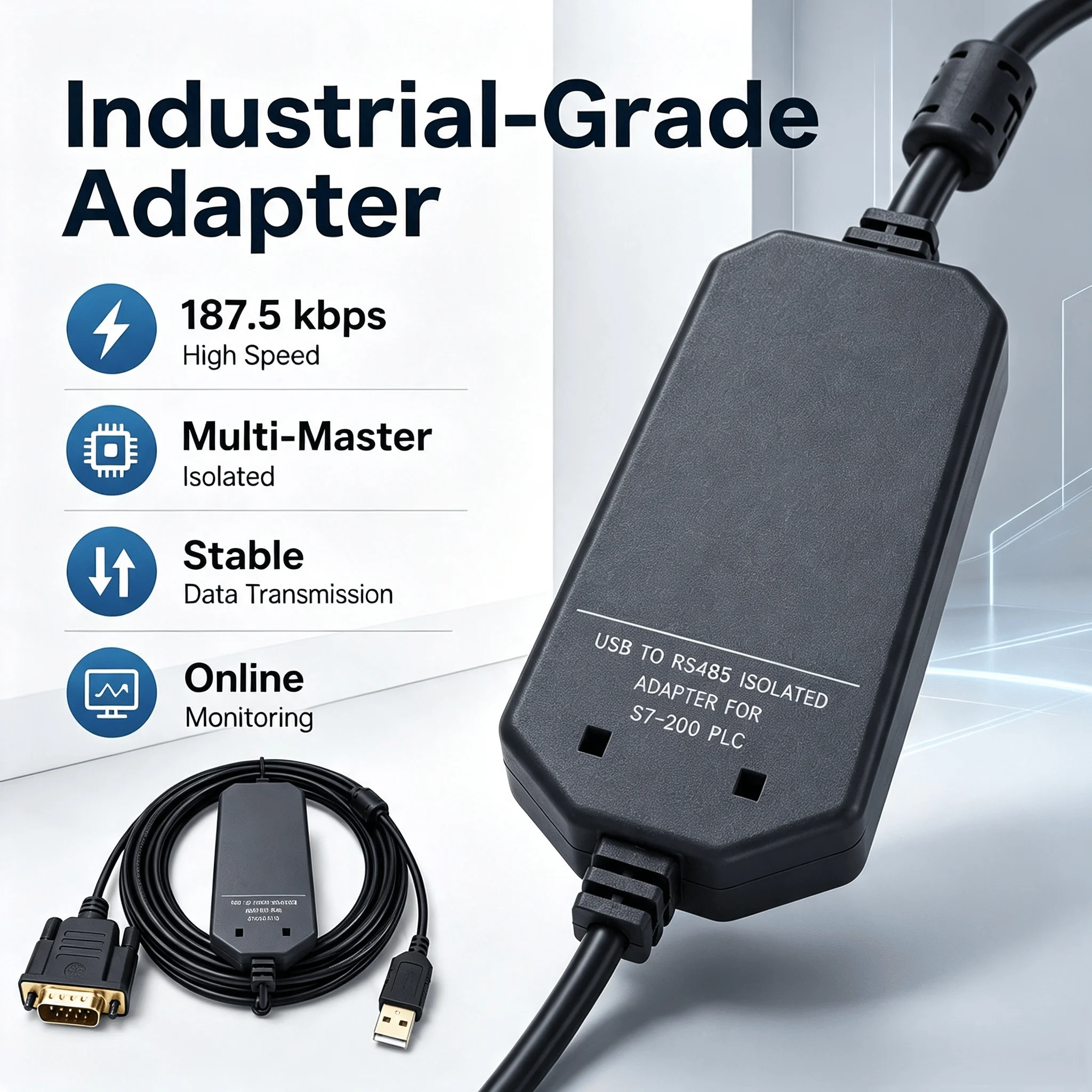 6ES7901-3DB30-0XA0 USB to RS485 Programming Cable for Siemens S7-200 SMART CPU222 224 224XP 226, Isolated Multi-Master Cable, 5M