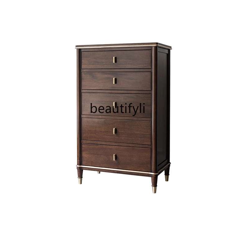 Solid Wood Living Room Chest of Drawers with Lock Chinese Style Storage Light Luxury Cabinet Bedroom Storage Chest of Drawers