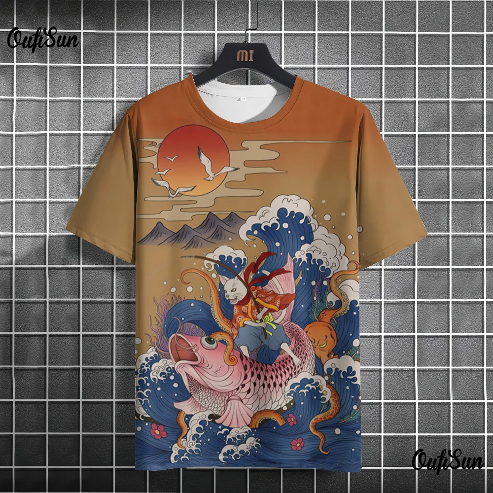 Unisex 2024 T Shirt Men Women Japanese Samurai Cat 3d Printed T Shirts For Casual Fashion Funny Shirt Top Tee Men Clothing New