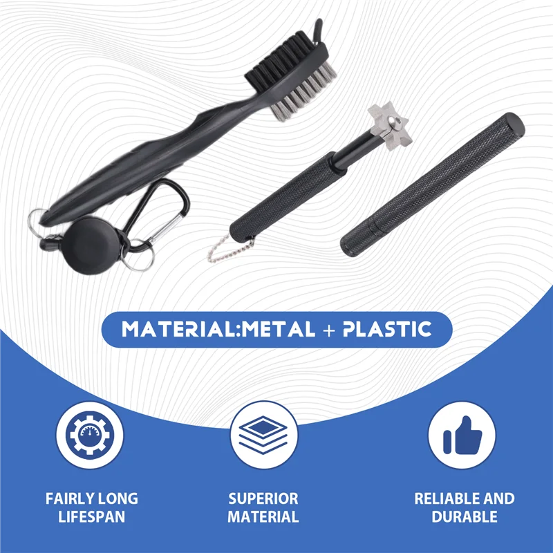 

YHOLI-Golf Club Cleaner Kit, Retractable Golf Brush And 2 Golf Club Groove Sharpener For U & V-Grooves, Golf Club Cleaning Kit