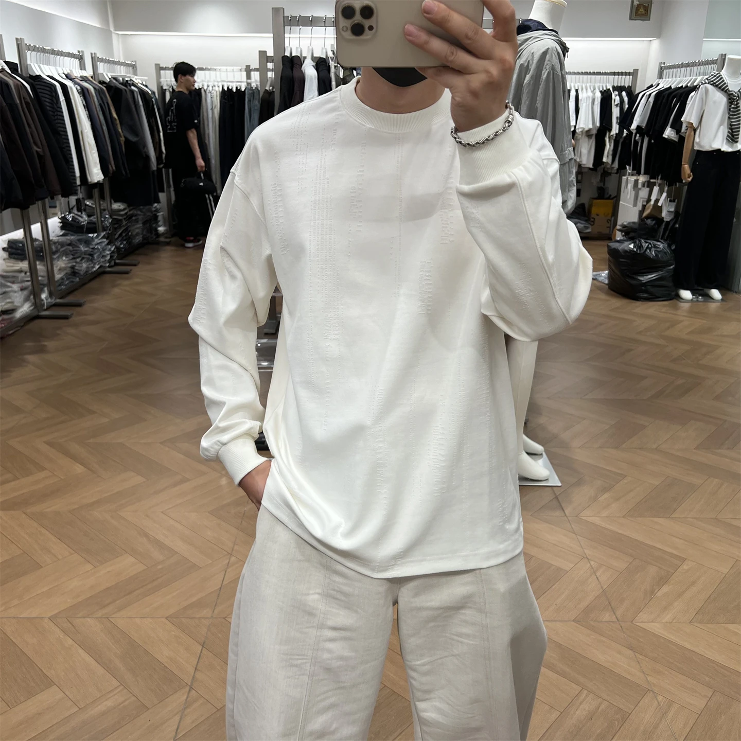 

Loose Fit Long Sve round Ne Men's T-irt Street Sle Casual Commute Pure Color Versatile Base Layer irt Trendy