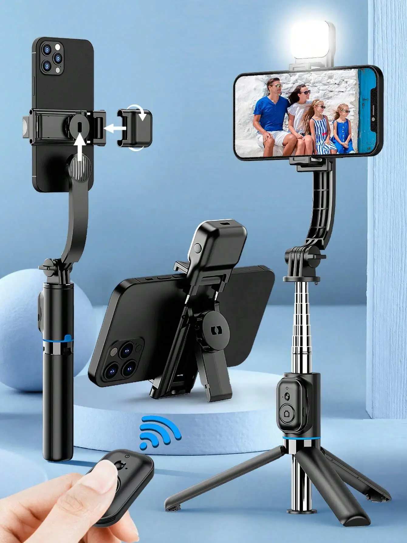 

Штатив для селфи-палки AXNEN со светодиодной подсветкой — съемный кронштейн, беспроводной пульт дистанционного управления, для iPhone и Android