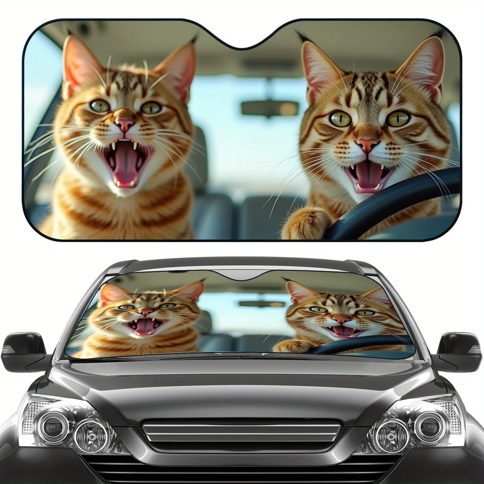 

Sun Protection, 1pc Animal Windshield Car Sun Visor - Foldable Sunshade, Singing Cat Theme, UV Protection And Internal Cooling,