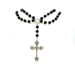 Rose inspired cross choker, rosary necklace, gift for her