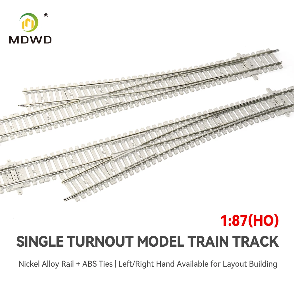 HO Scale Railroad Turnout Set - Left + Right Hand Track Switches - Nickel Alloy Rail ABS Plastic Base for Model Train Layout
