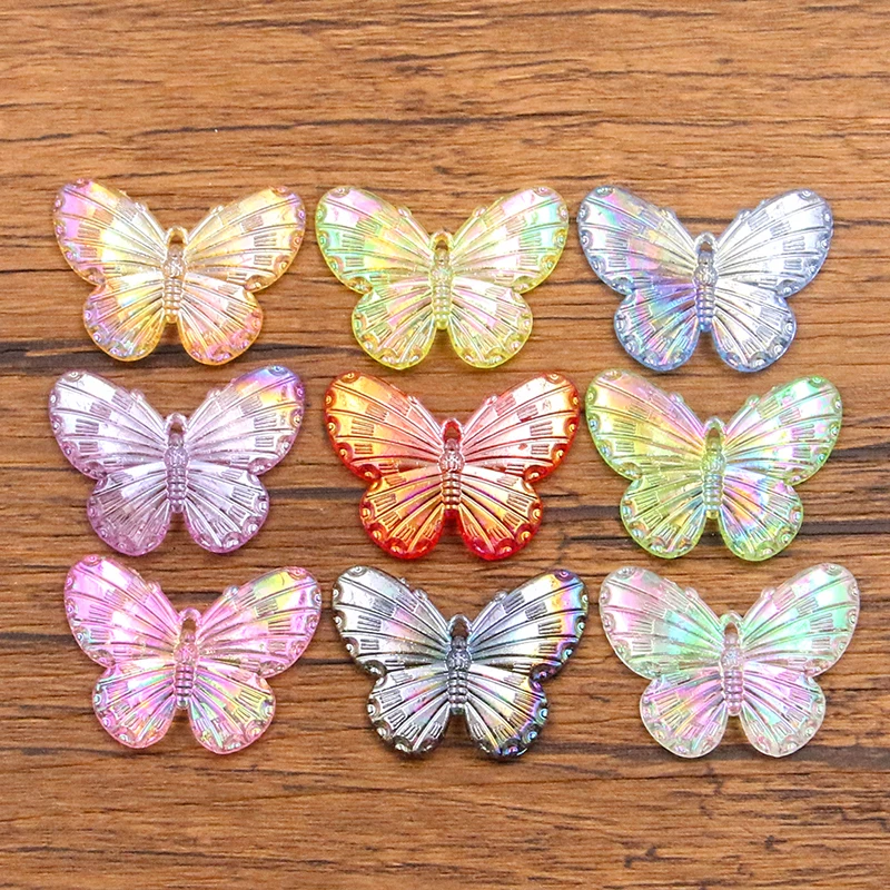 10Pcs 23*30mm 9 Color Gradual Butterfly Resin Earring Charms Diy Findings 3D Phone Keychain Bracelets Pendant For Jewelry Making