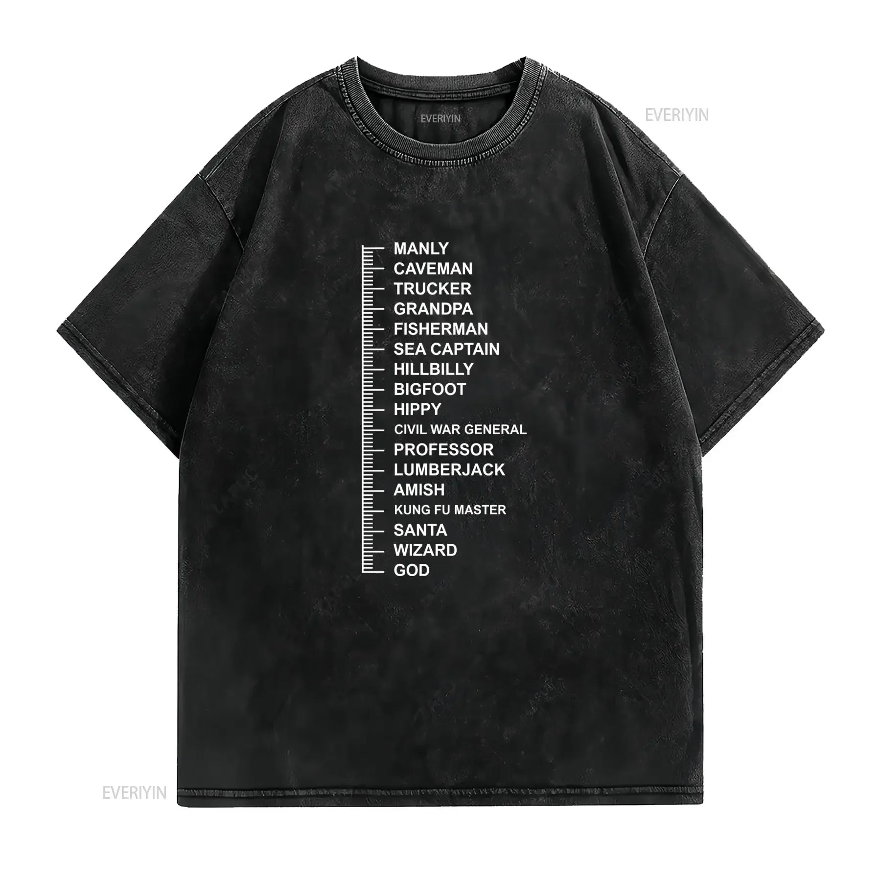 Funny Beard Length Measurement Chart Print Men's Casual T Shirt vintage Washed homme Soft Top For Everyday Wear streetwear