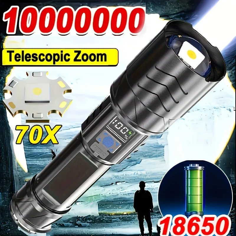 

Rechargeable LED Flashlight Portable Tactical Flashlights with Digital Display Quick Charging Via USB Type-C Emergency Torch