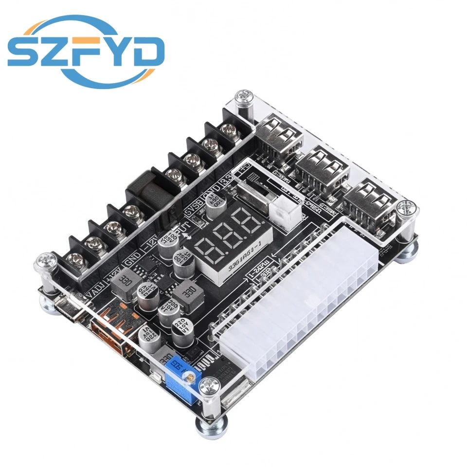  20/24 Pin ATX Power Adapter Board - Adjustable Voltage with Red Digital Display - Supports PD2.0/PD3.0