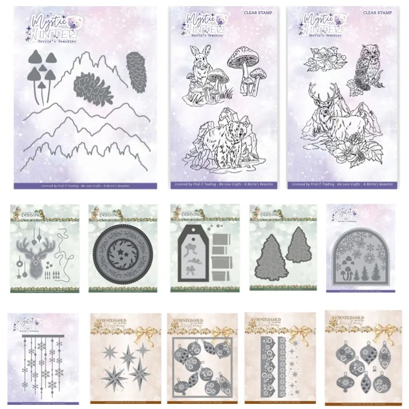 Christmas Bear Presents Trees Landscape Deer Metal Cutting Dies Silicone Stamps Scrapbooking Stencil Photo Album Card DIY Paper