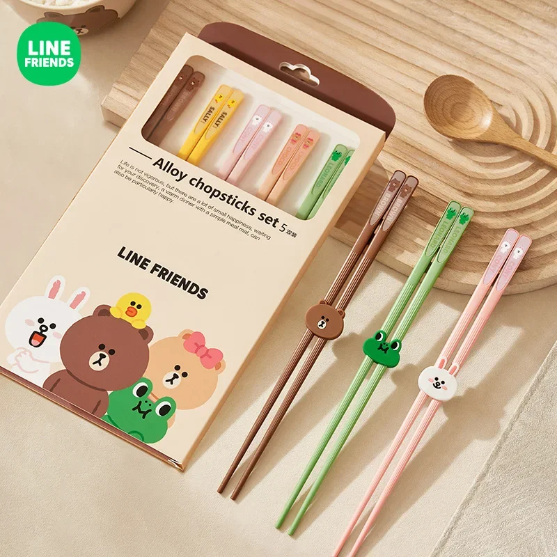 5 Pairs Anime Brown Bear Sally Cony Choco Kawaii Cartoon Alloy Chopsticks Home Hotel Restaurant Non-Slip Sushi Stick Dinnerware