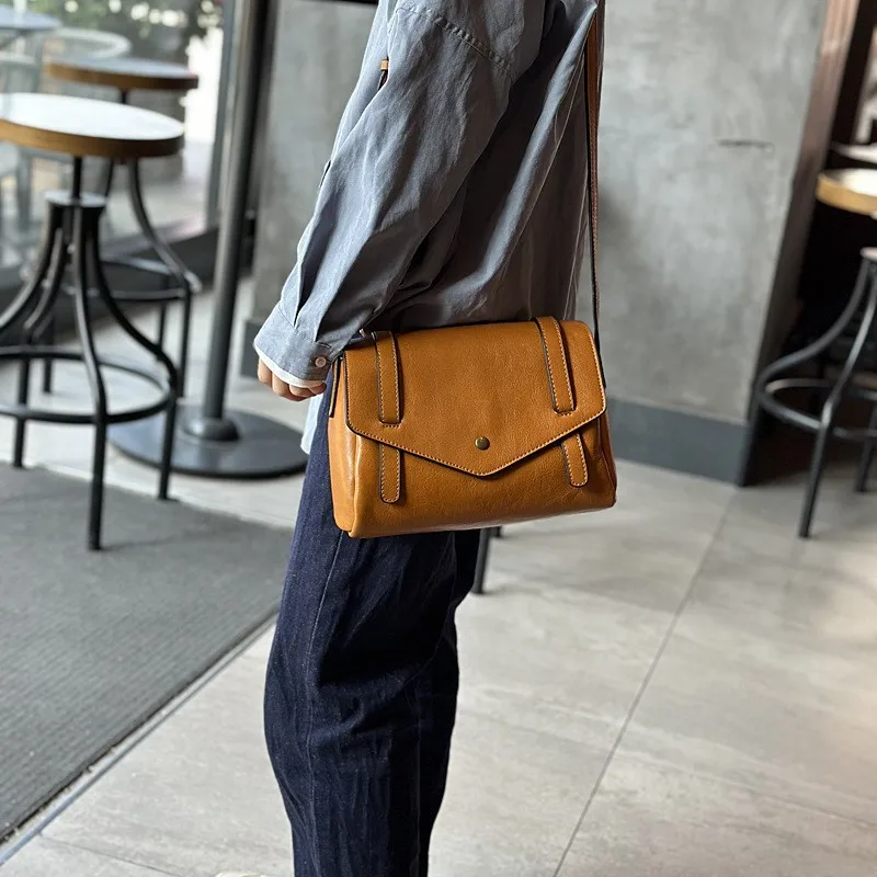 Johnature Simple Genuine Leather Women Bag 2024 New Vintage Shoulder Bags Solid Color Natural Soft Cowhide Messenger Bag