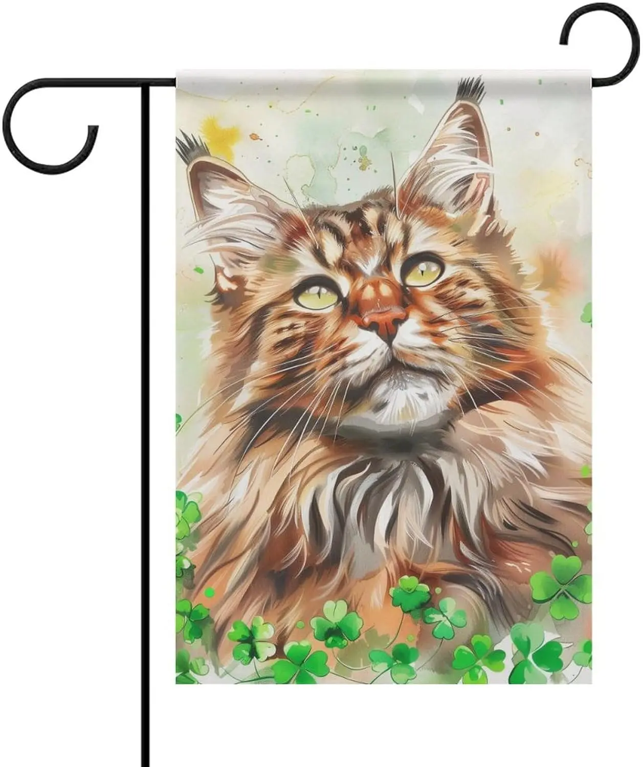 Deiubuc St. Patrick's Day Cat Garden Flag Double Sided 12x18 Maine Coon Cat Smiling Green Clover Garden Yard House Flags LLO uui