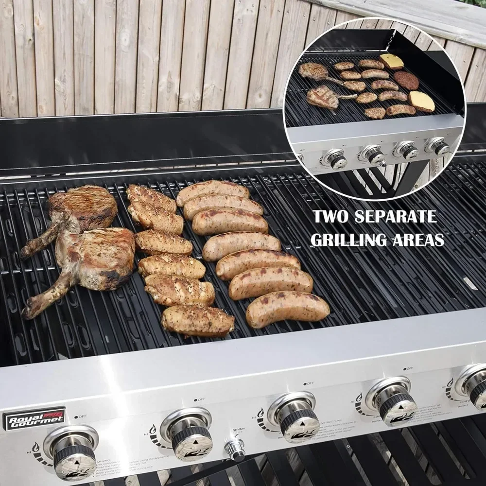 BBQ Grill, 8-Burner Gas Grill, 104,000 BTU Liquid Propane Grills, Independently Controlled Dual Systems, BBQ Grill