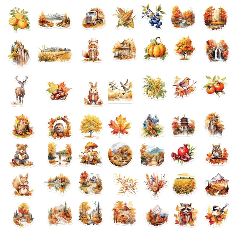 10/30/50PCS Cute Autumn Harvest Decoration Scrapbooking Colorful PVC Sticker Aesthetic Stationery School Supplies for Kids