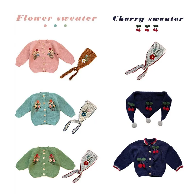 

PER-SALE 2025 Autumn Winter RKO Girls Sweaters Girls Accessory Cardigan Kids Sweater for Girls Handmade Cherry Knitted Cardigan