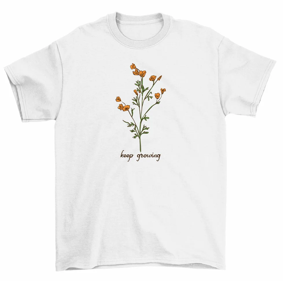 Keep Growing Flowers Gardener Gardening Plant T-Shirt Women Unisex High Quality 100%Cotton Short Sleeve