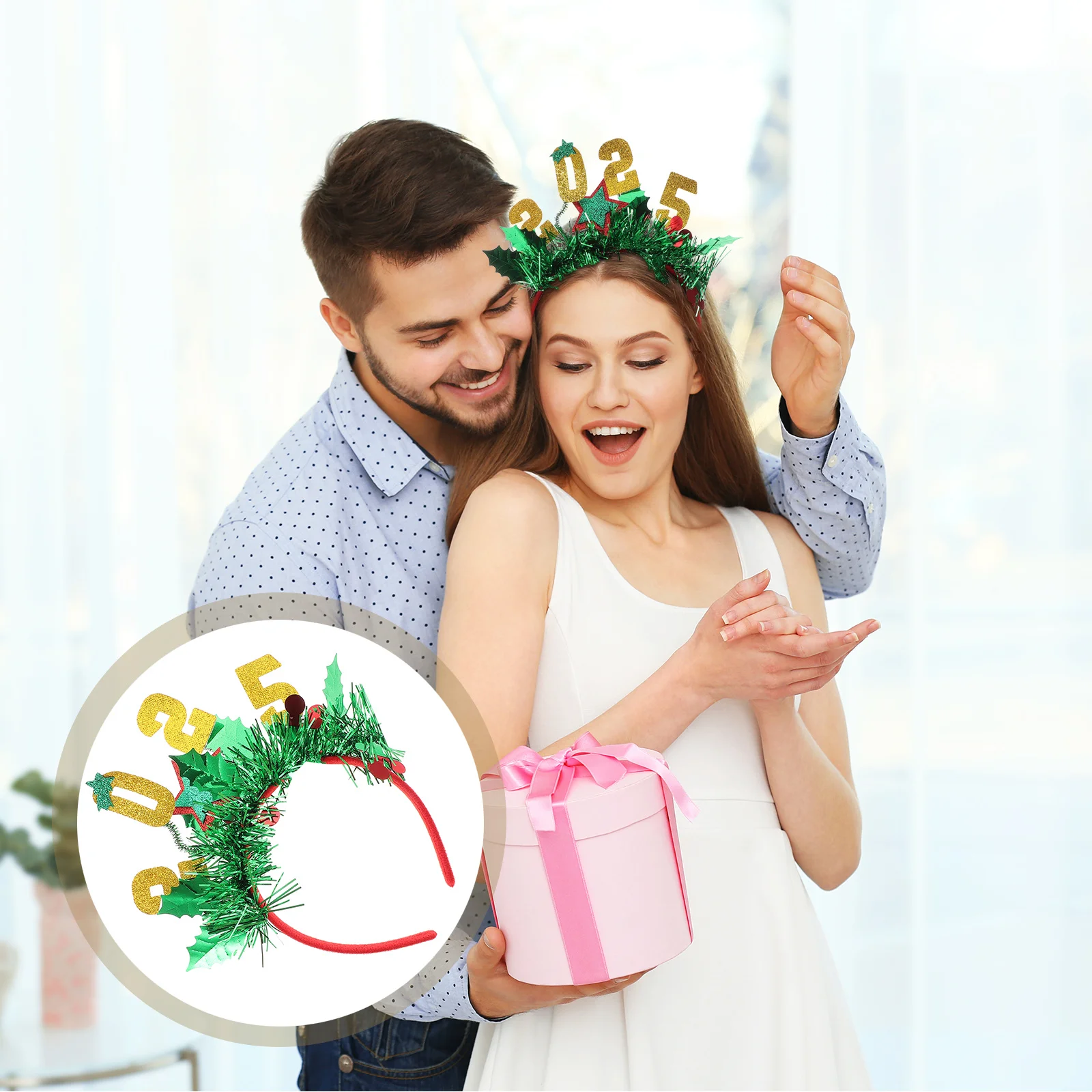 

2025 New Year Christmas Headband Glitter Hairband Lightweight Holiday Party Headpiece Christmas Party Favors Accessories