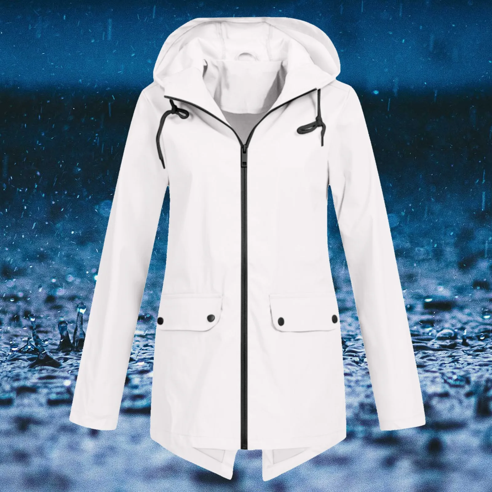 Women Solid Rain Jacket Outdoor Plus Size Waterproof Hooded Raincoat Windproof New Warm Jacket Windproof Outdoor Chaqueta