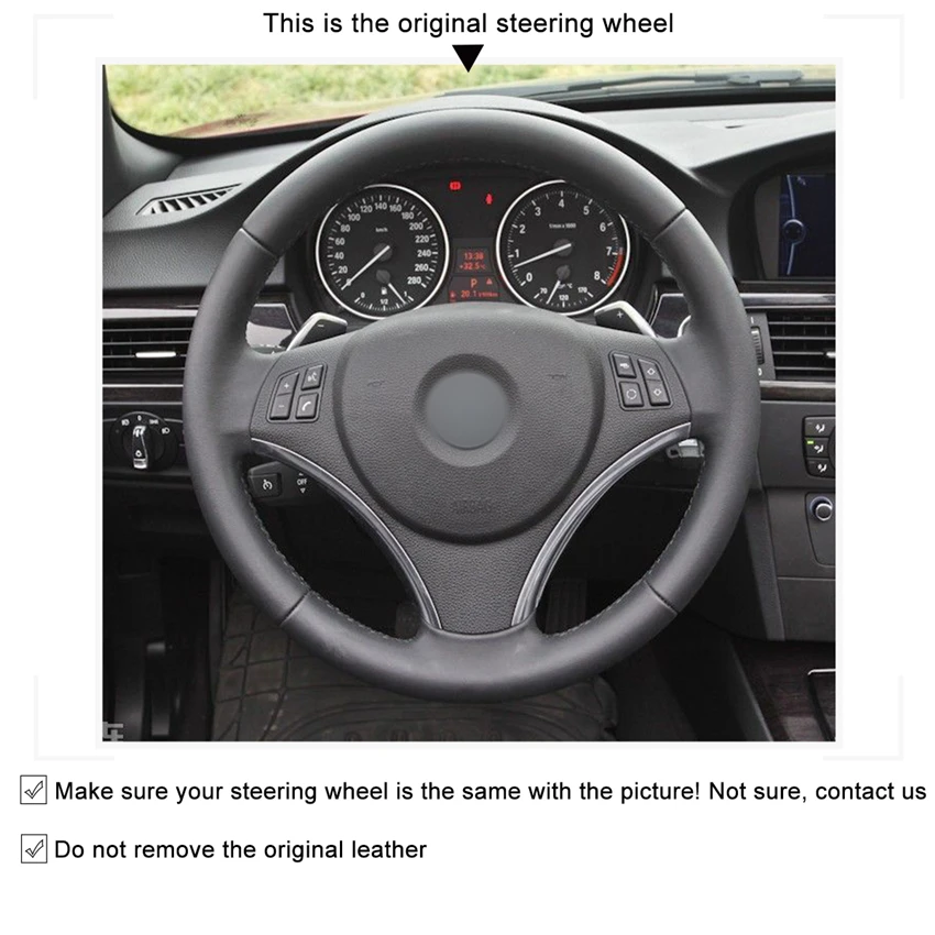 Hand-sewn Black Non-slip Leather Car Steering Wheel Cover for BMW E90 325i 330i 335i E87 120i 130i 120d Accessories Interior