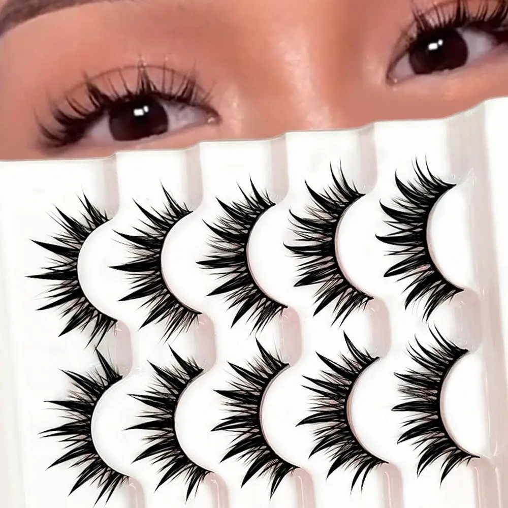 5 Pairs Wispy Fluffy False Eyelashes Thick Long Soft Band 3D Faux Mink Eyelashes Handmade Craft Thai Eyelashes Eye Makeup Tools