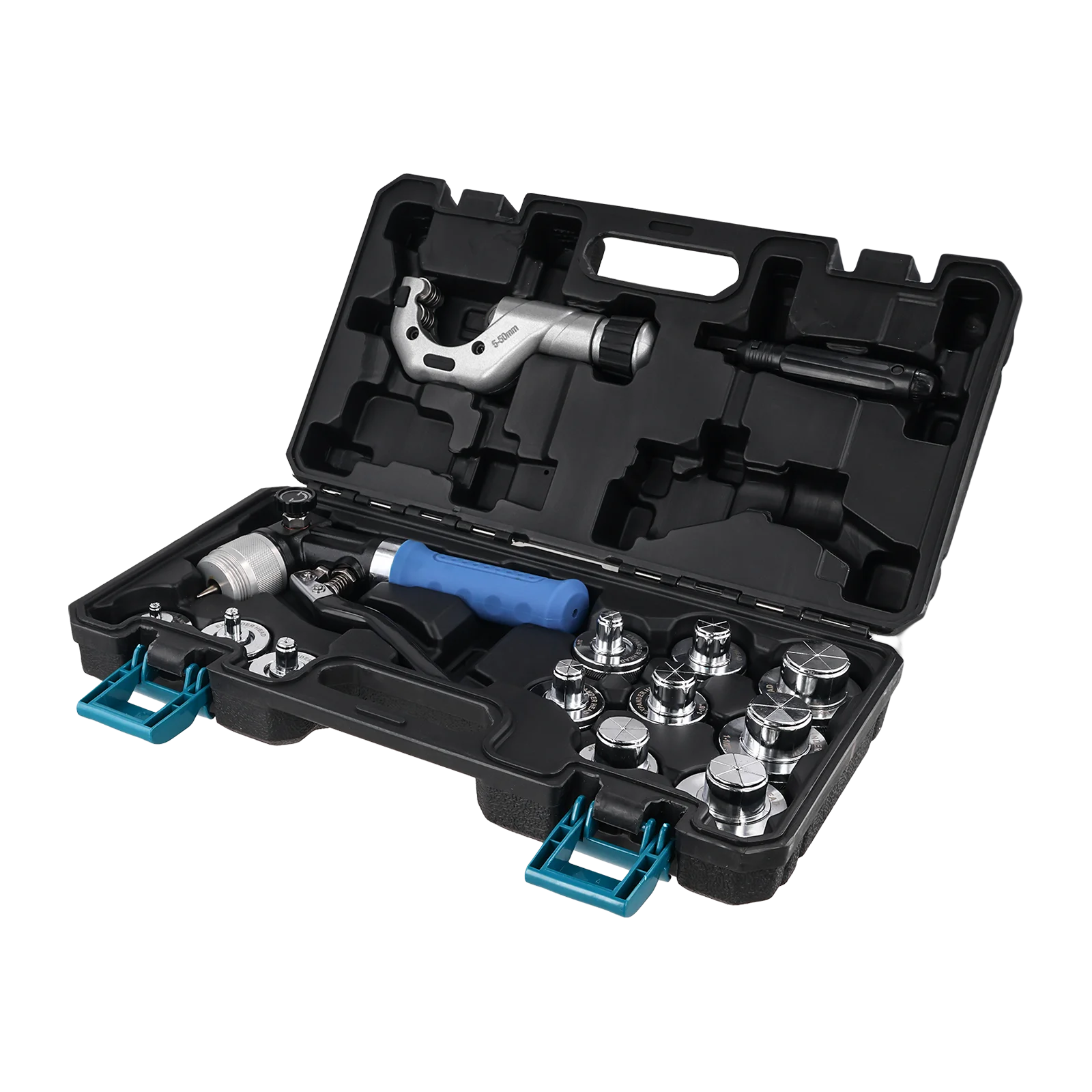 Kit di utensili idraulici per la dilatazione di tubi in rame, marca Degreat, per sistemi HVAC, con possibilità di dilatare da 3/8 di pollice a 1-5/8 di pollice, completo di 11 pezzi di ganasce per la