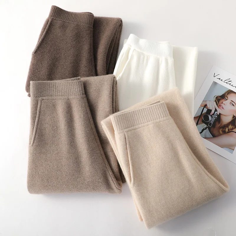 

2024 New Autumn and Winter Solid Color Knitted Women's Wide-Leg Pants Thickened Casual Pants Temperament Commute Slimming