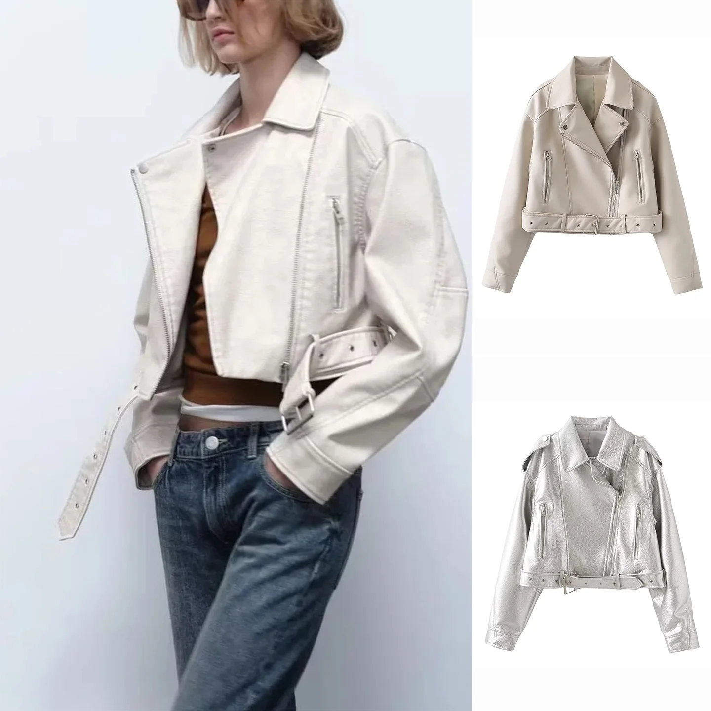 خريف 2025 جديد Sle طويل Sve بولي Leather الجلود الطيار Jaet معطف الوجه طوق سستة إغلاق تخفيف Sle فضفاضة تناسب البوليستر