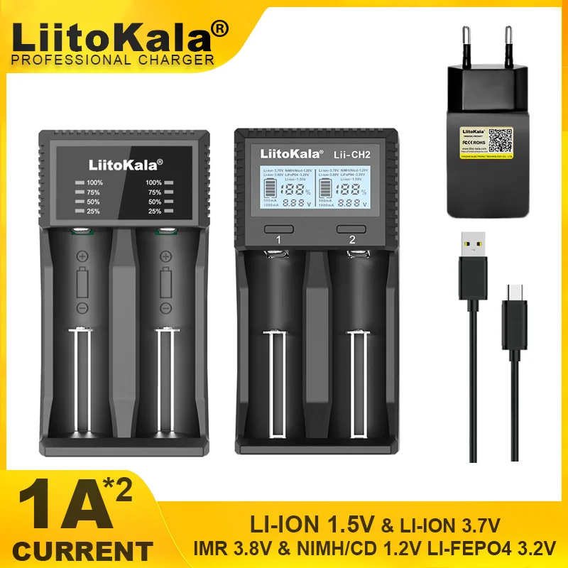 Liitokala Lii-C2 Lii-CH2 Universal 3.7V Battery Charger For 1.5V AA AAA 3.2V 3.7V 18650 26650 21700 18350 Battery