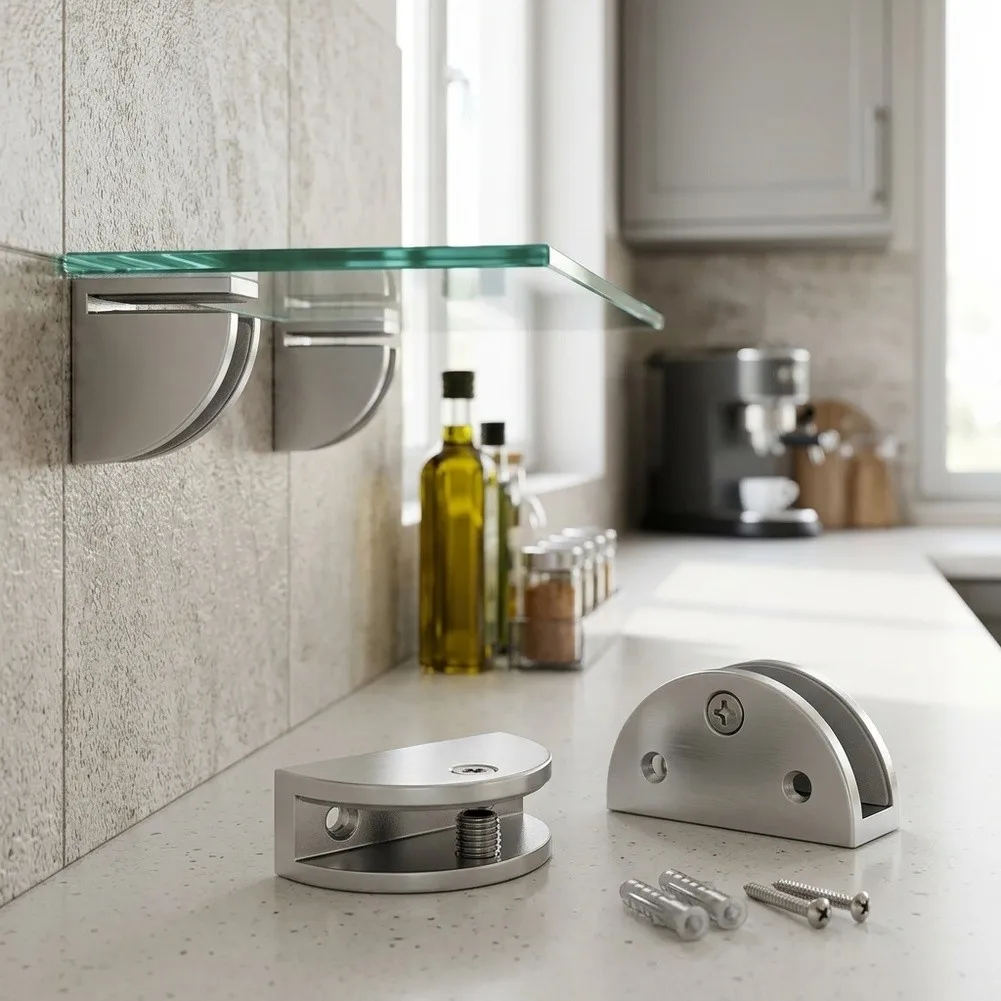 Zinc Alloy Glass Retainer Clamp Designed for Direct Wall Attachment Prior to Glass Shelf Insertion in Standard Installations