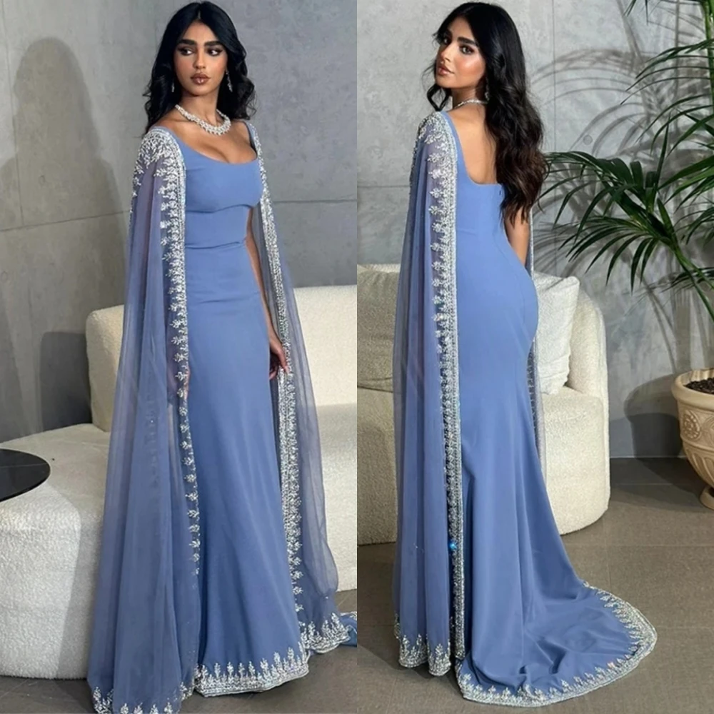 

Customized Fashion Jersey Evening Dress Exquisite Appliques Scoop Prom Dresses Temperament Long Sleeves Special Occasion Gowns