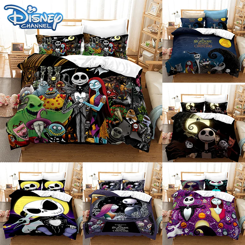 

New Nightmare Before Christmas Duvet Cover with Pillowcase Jack and Sally 3D Skull Christmas Bedding Set Bedroom Halloween Decor