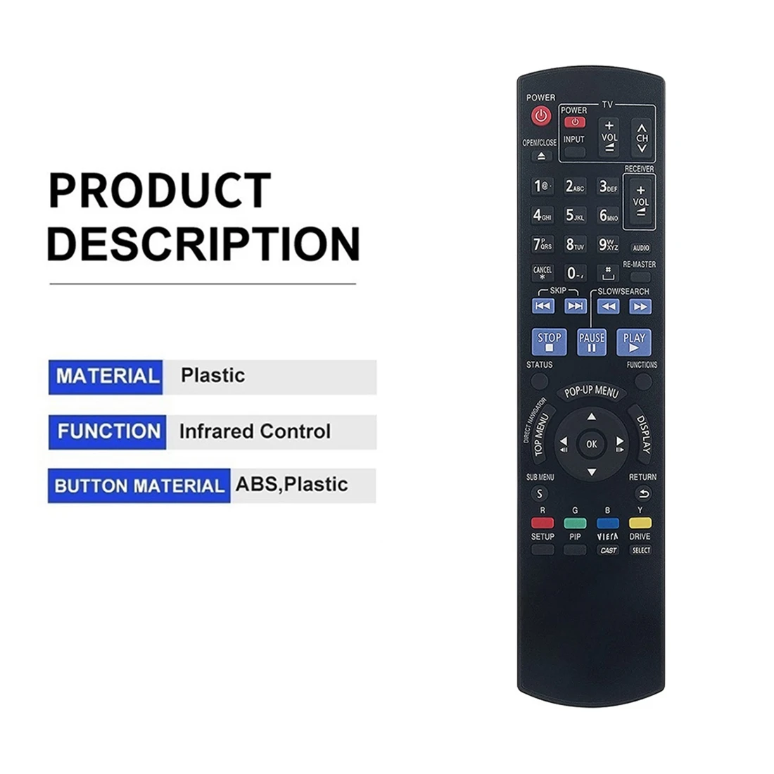 Remote Control N2QAYB000378 for Panasonic Blu-Ray Disc Player DMP-BD60 DMP-BD80 DMP-BD35 DMP-BD605 DMP-BD601 DMP-BD80K