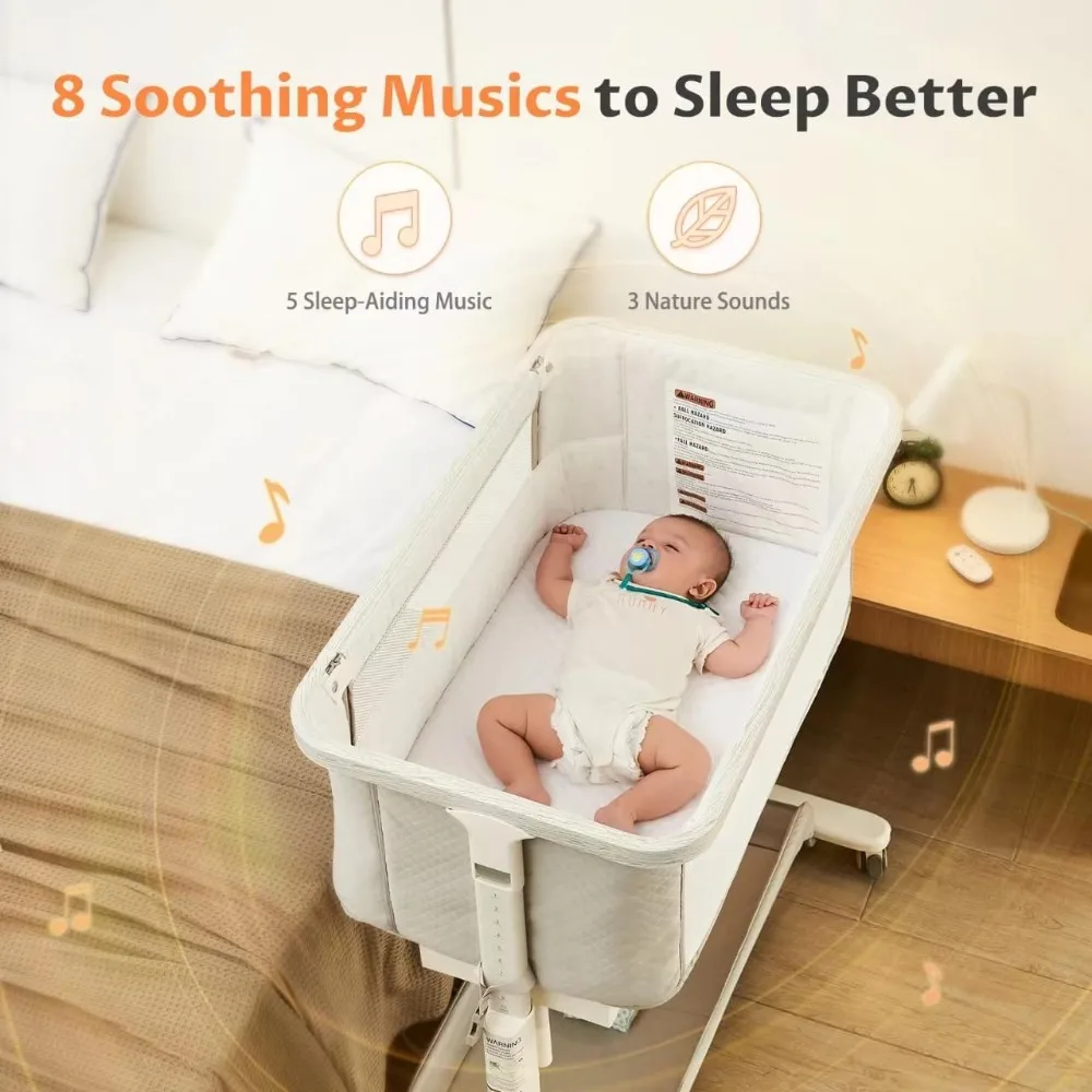 Rocking Bassinet for Baby Electric 3 Motion Automatic Bedside Sleeper Auto Rolling Newborn Cradle Rocks Itself 5 Height Adjustab