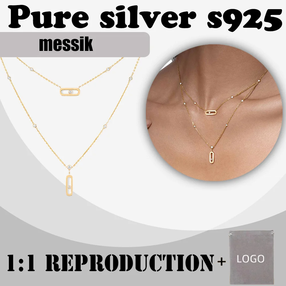 

Sterling silver s925 geometric diamond double ring necklace messik style MOVE UNO series simple women's necklace