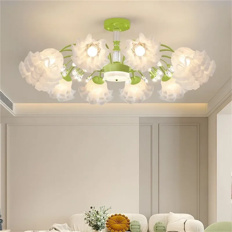 RONIN lampada a sospensione pastorale americana moderna soggiorno di lusso sala da pranzo camera da letto Villa Model Room Home LED Flower Chandelier