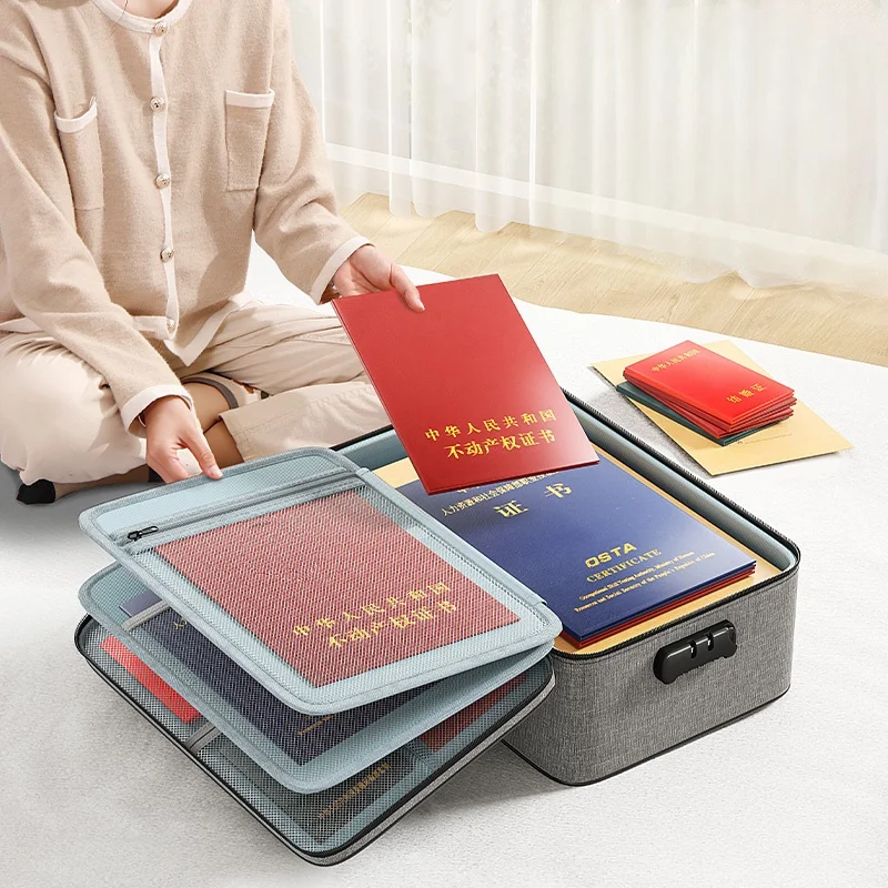 Immagine 6: Borsa per documenti Makeasy con serratura Custodia ignifuga a 3 strati con cerniera resistente all'acqua Organizzatore da viaggio portatile sicuro per documenti