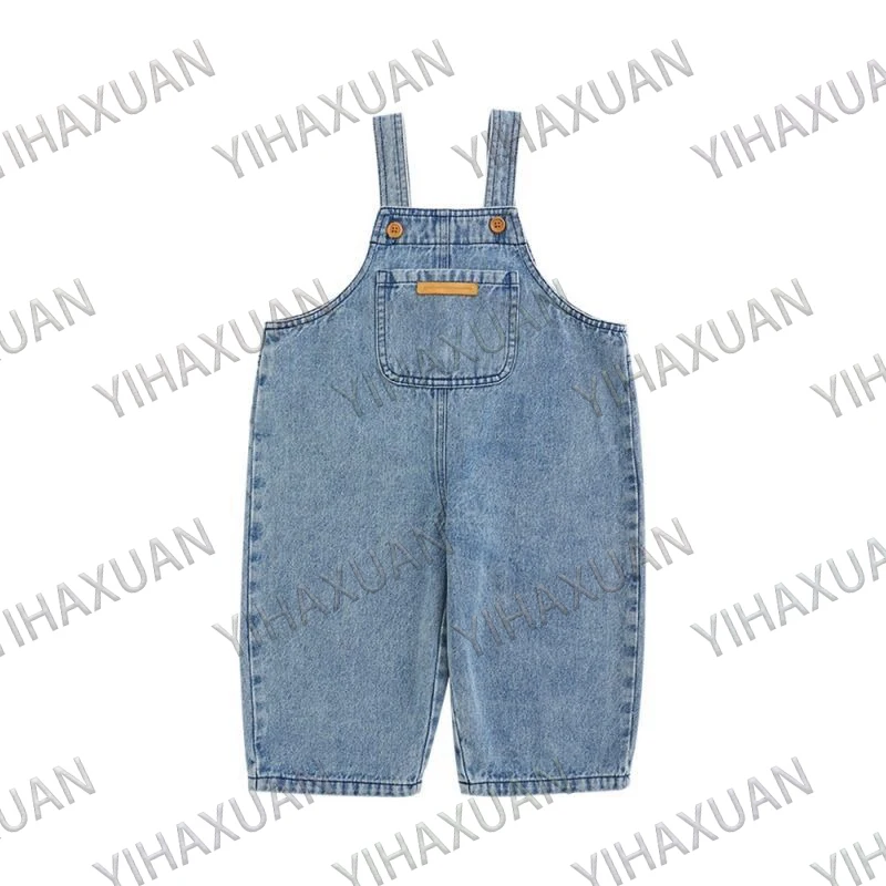 Children\'s Strap Pants 2024 Spring and Autumn New Fashion Boys Girls Jeans Comfort Kids Denim Wide Leg Pants