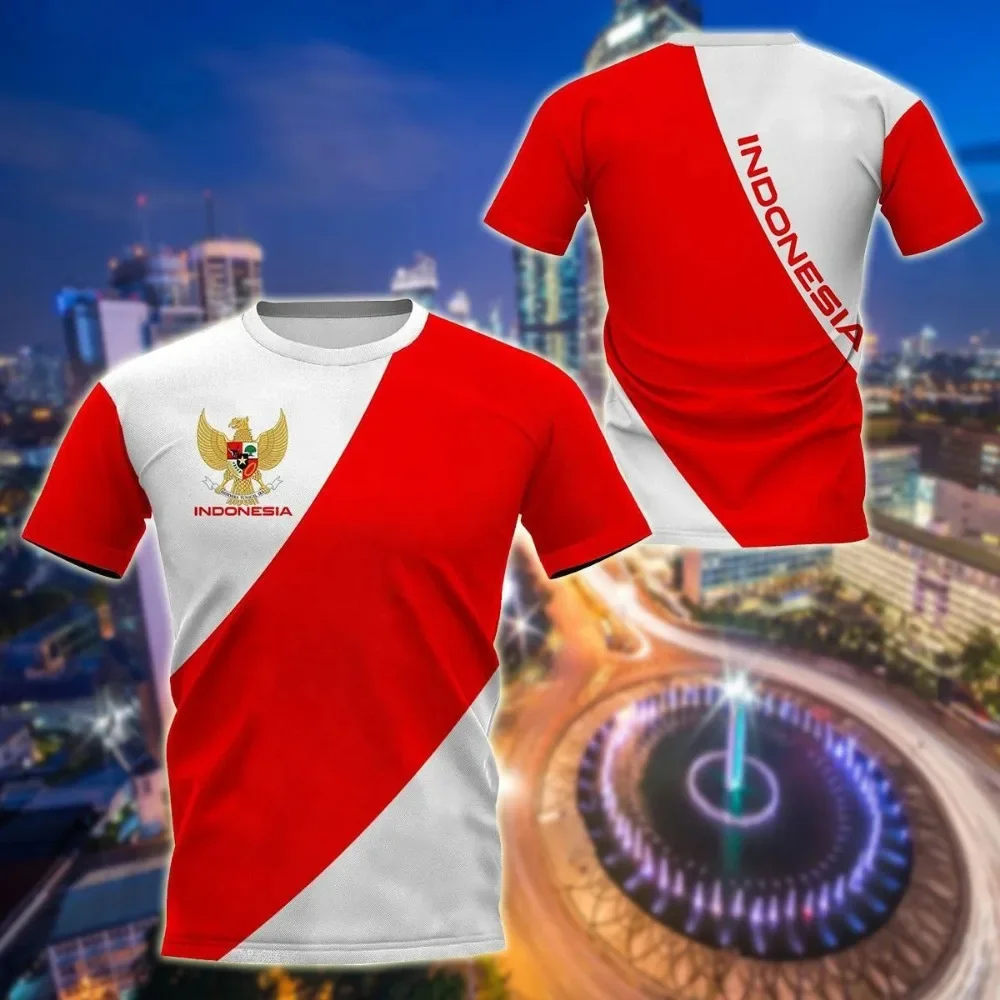 Indonesian Flag 3D Heraldic Print T-shirt For Men\'s Summer Casual Sports Fashion Boys Oversized Street Short Sleeve Tops